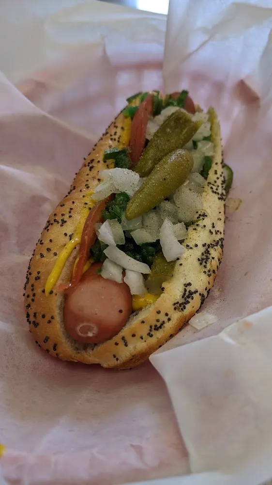 Polish Chicago Dog with Onion Rings